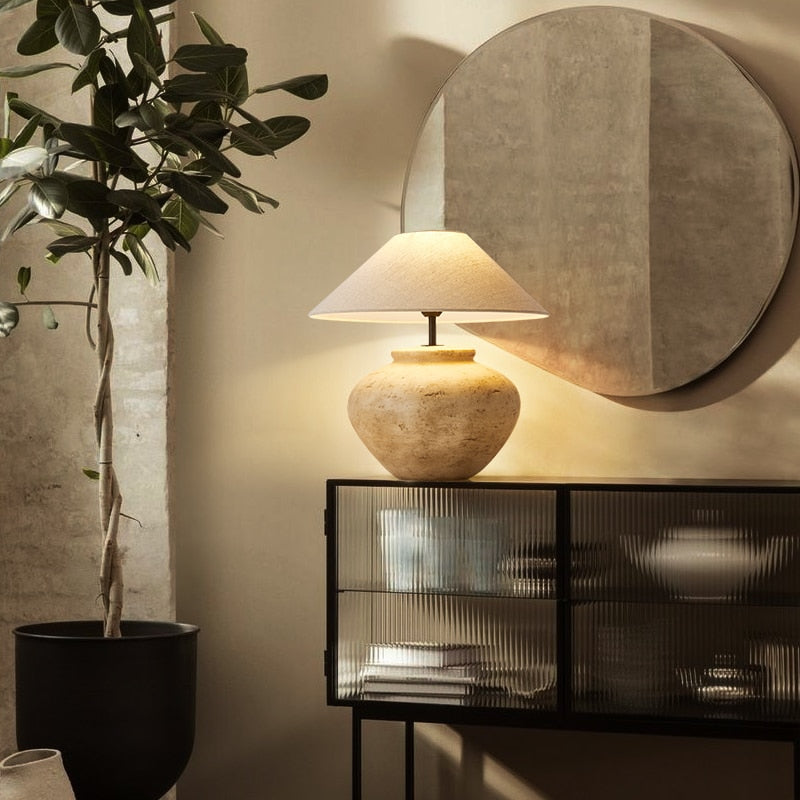 Lampe de chevet en céramique abat-jour en tissus Japan