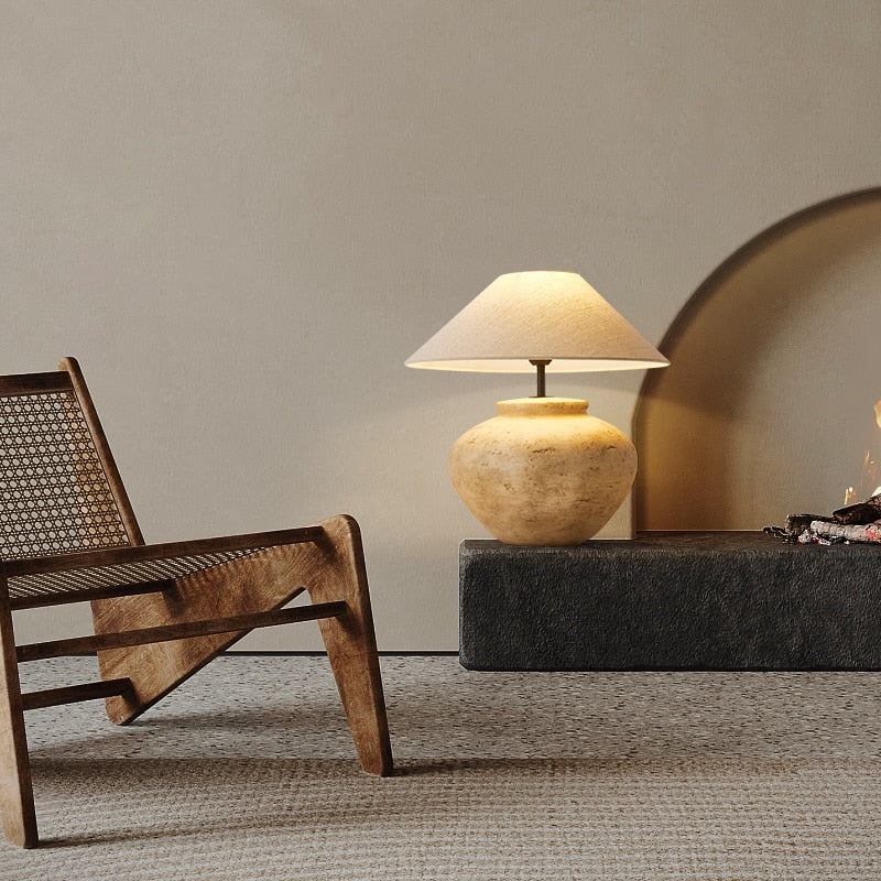 Lampe de chevet en céramique abat-jour en tissus Japan