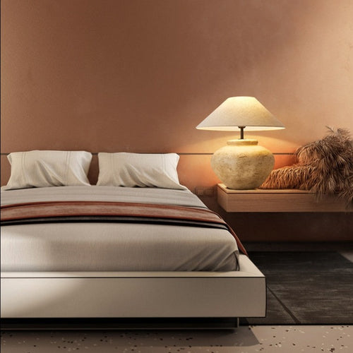 Lampe de chevet en céramique abat-jour en tissus Japan