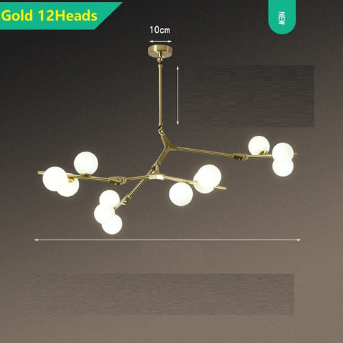 Lustre moderne LED branches métalliques et lampes en verre Yolan - vue 8 sur 17