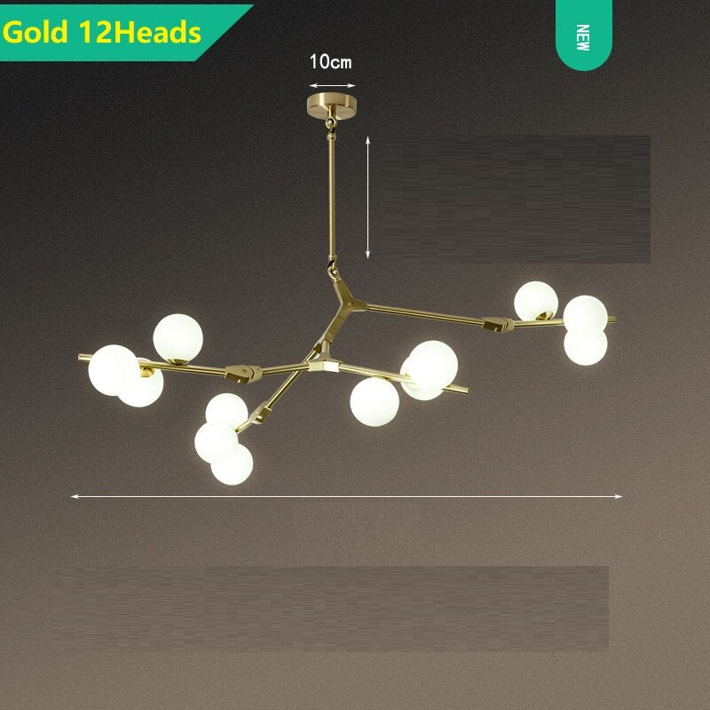Lustre moderne LED branches métalliques et lampes en verre Yolan - vue 7 sur 17