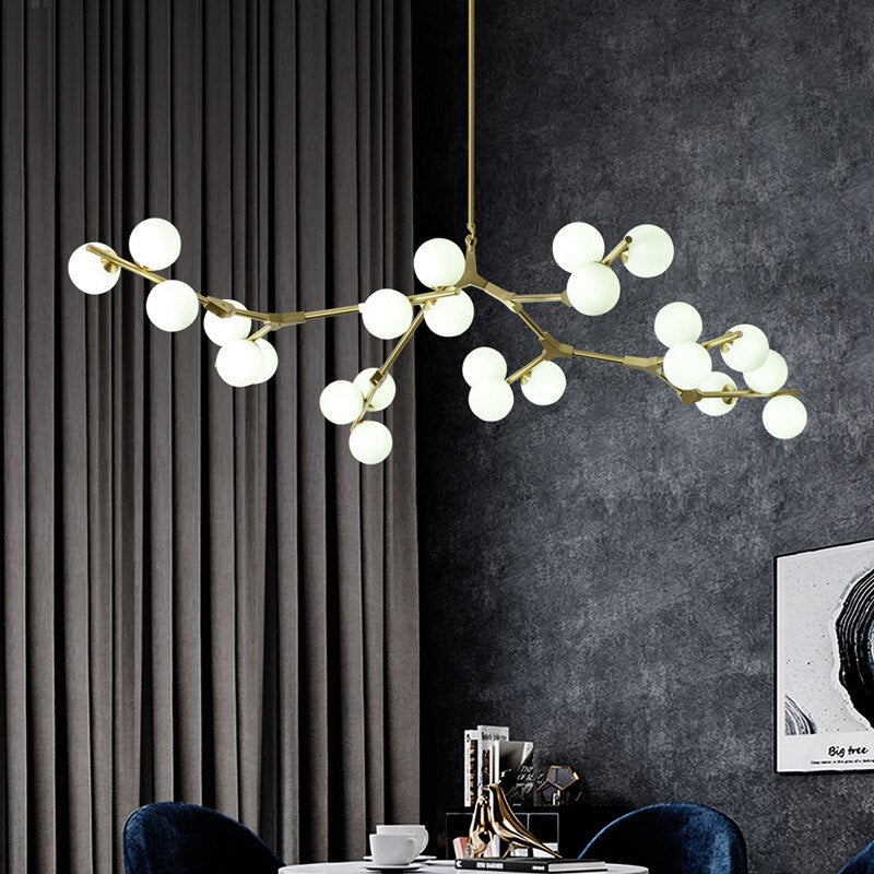 Lustre moderne LED branches métalliques et lampes en verre Yolan - vue 5 sur 17