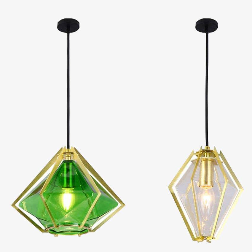 Suspension design géométrique doré et verre coloré Diamond - vue 3 sur 14