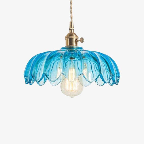 Coloured glass pendant light vintage Japanese flower style - vue 2 sur 6