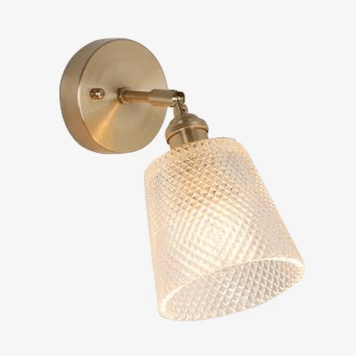 Applique murale dorée à LED et abat-jour en verre