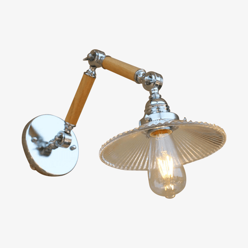 Applique murale LED ajustable Art Deco chromée, bois et verre