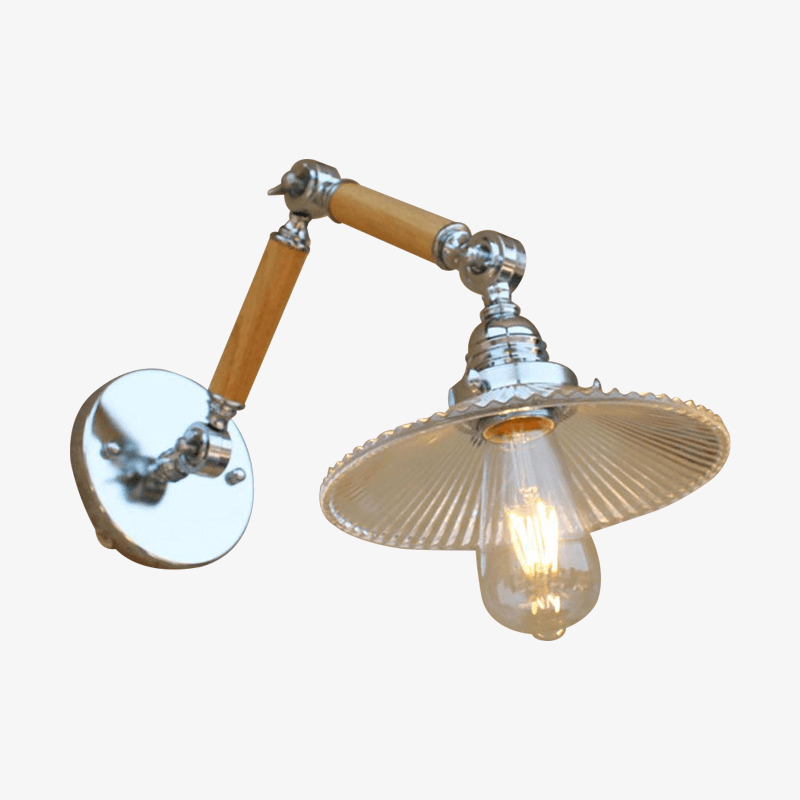 Applique murale LED ajustable Art Deco chromée, bois et verre - vue 2 sur 6