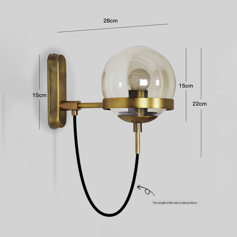 Applique murale LED métal et boule en verre