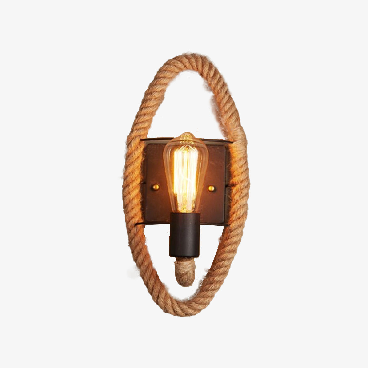 Rustic wall light with round vintage rope - vue 4 sur 6