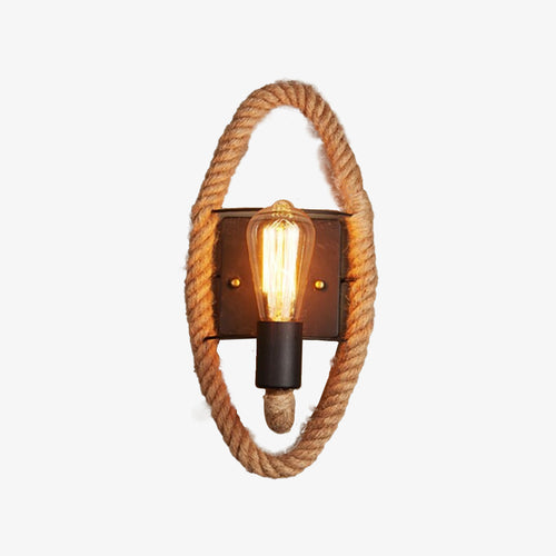 Rustic wall light with round vintage rope - vue 5 sur 6
