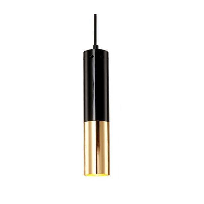 Suspension design LED en tube cylindrique métal noir et doré Faryto - vue 8 sur 7
