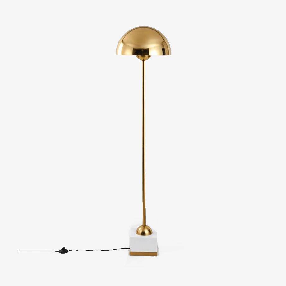 Lampadaire design à LED en métal doré avec abat-jour sphérique