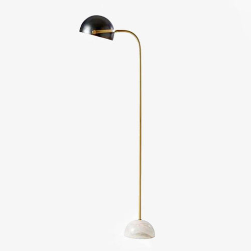 Lampadaire design doré avec abat-jour boule noire et base en marbre