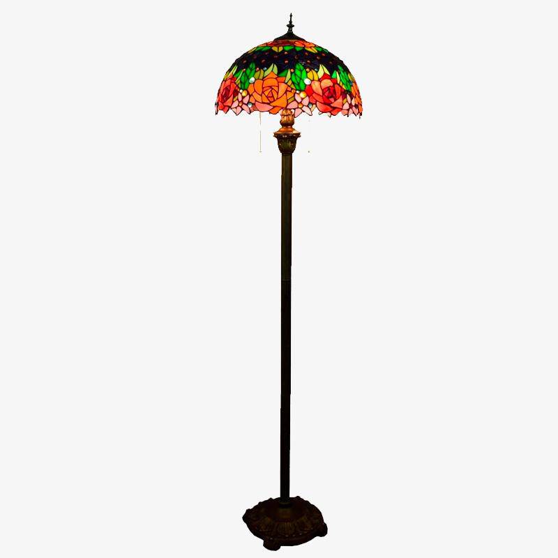Lampadaire tiffany avec abat-jour en verre vitrail vert Glaze