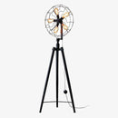 Lampadaire tripode style industriel avec 5 lampes dans cage