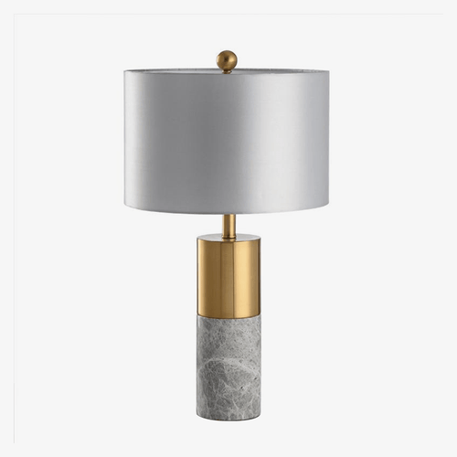 Lampe à poser design dorée LED en marbre et abat-jour gris