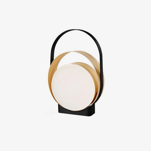 Lampe à poser design LED avec anneaux métal et disque lumineux
