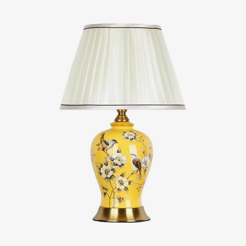 Lampe à poser LED en céramique et fleurs avec abat-jour blanc style Japonais - vue 2 sur 6