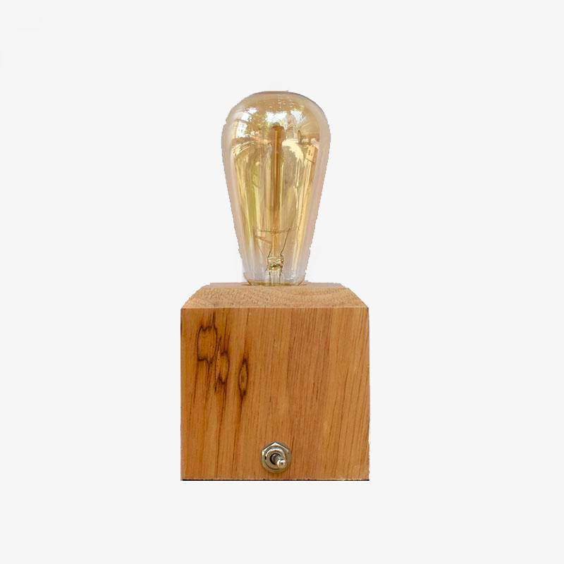 Lampe à poser sur bureau ou de chevet avec socle cubique en bois