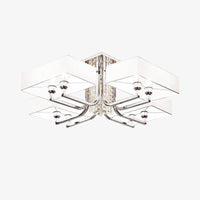 Lustre design chromé en cristal et verre avec grand abat-jour Luxe