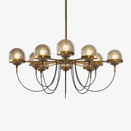 Lustre design industriel doré avec boule en verre - vue 2 sur 7