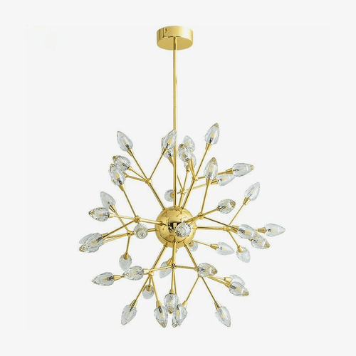 Lustre design LED doré avec plusieurs ampoules cristal