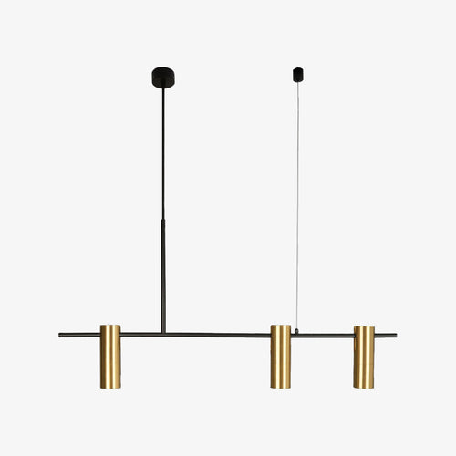 Minimalist designer chandelier with gold Prism spotlights