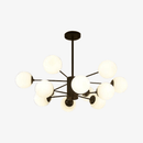 Lustre design noir avec plusieurs branches et lampe en verre Vintage
