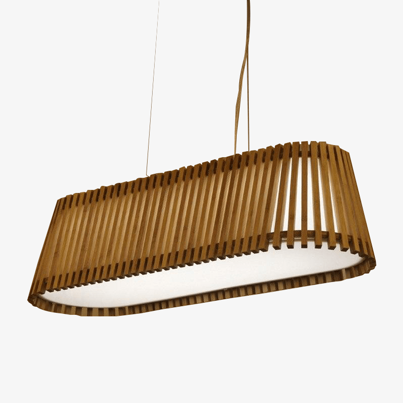 Lustre LED long avec barres en bambou