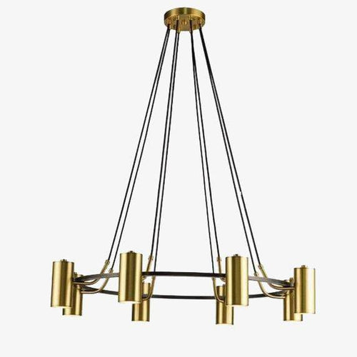 Lustre moderne et design LED avec cercle noir et spots dorés