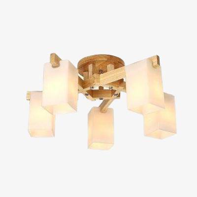 Lustre moderne LED en bois avec plusieurs abat-jours Nordic - vue 2 sur 5