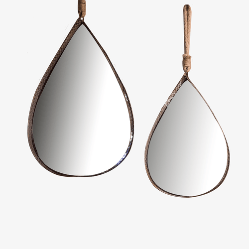 Miroir mural arrondi suspendu en métal industriel Antique