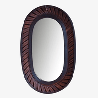 Miroir mural décoratif long ovale en bambou marron foncé