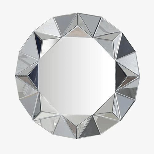Miroir mural décoratif rond biseauté triangles Decorative
