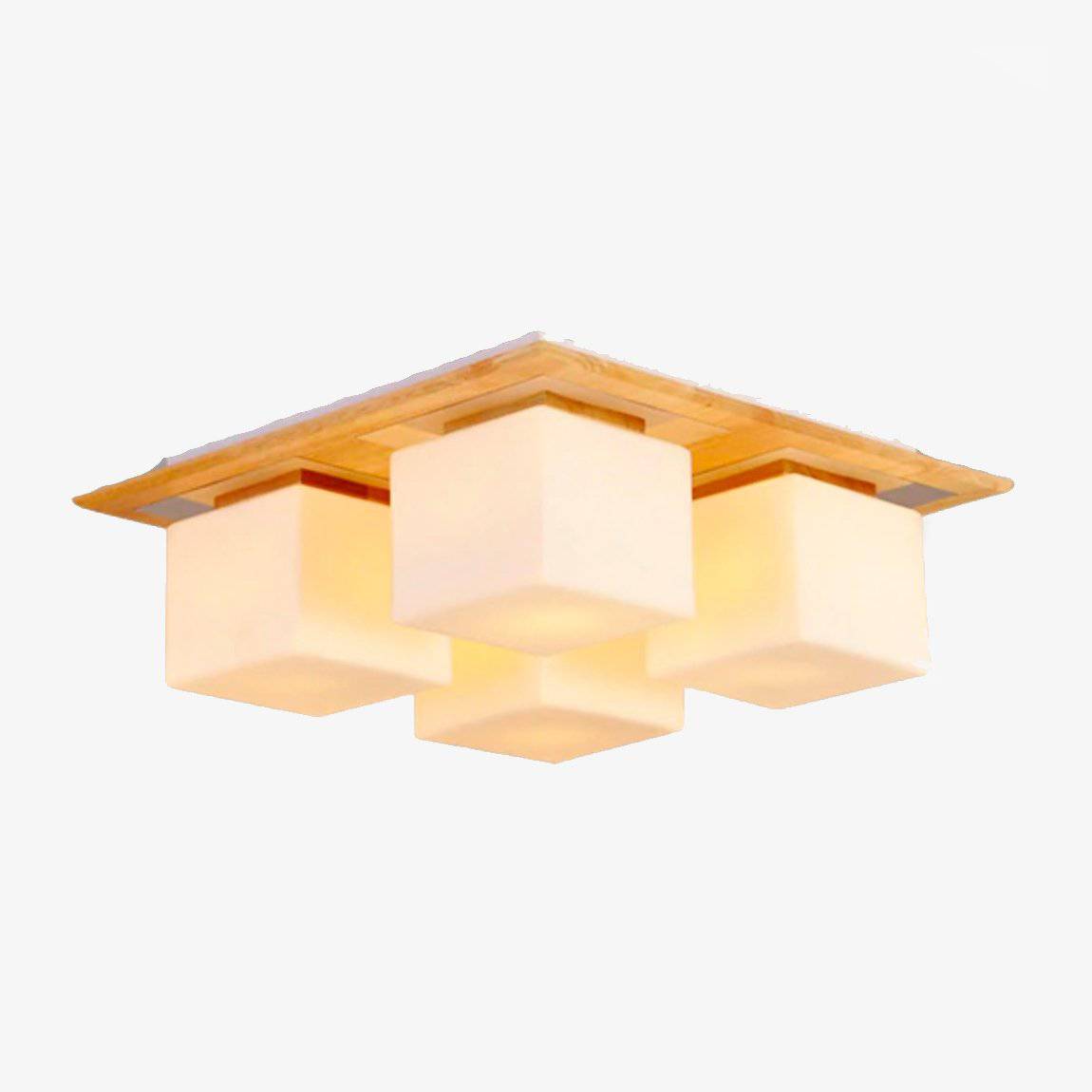 Plafonnier design en bois avec lampes rectangles