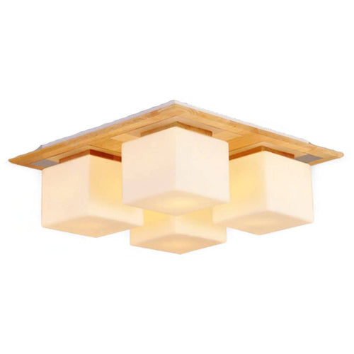 Plafonnier design en bois avec lampes rectangles - vue 2 sur 3