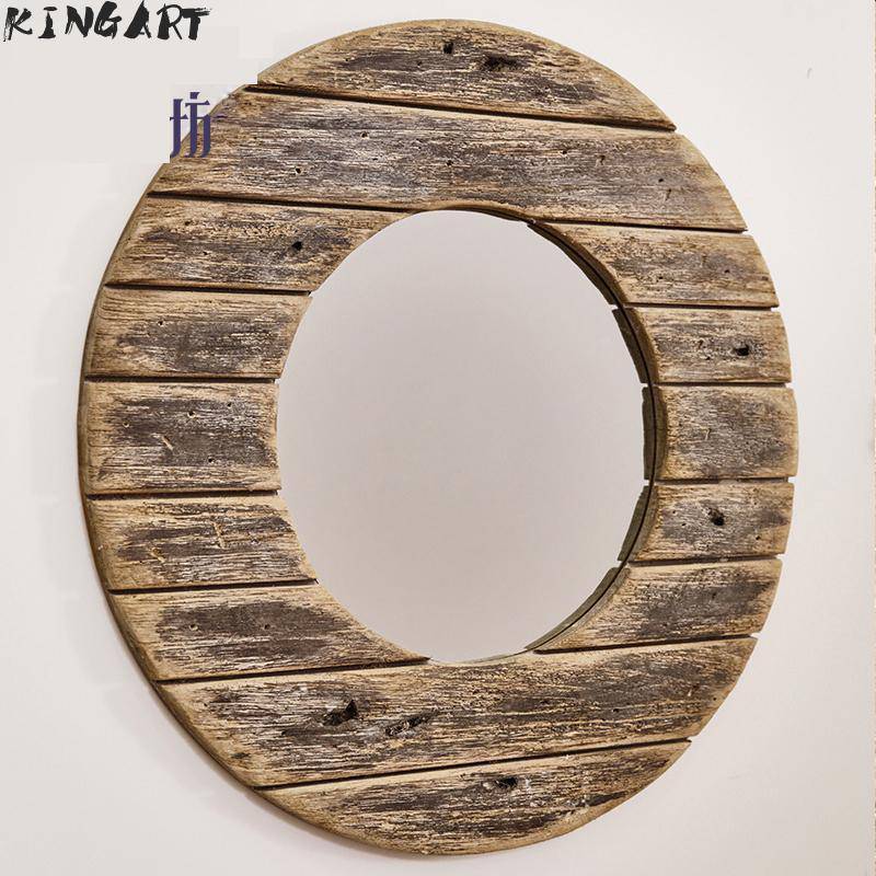 Miroir mural décoratif rond en bois effet plancher - vue 3 sur 8