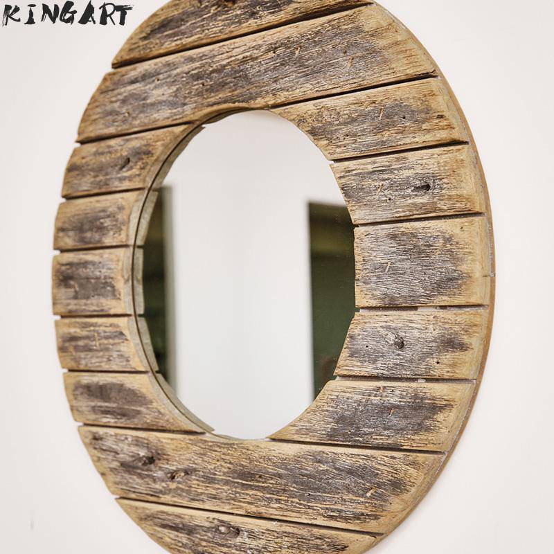 Miroir mural décoratif rond en bois effet plancher - vue 5 sur 8