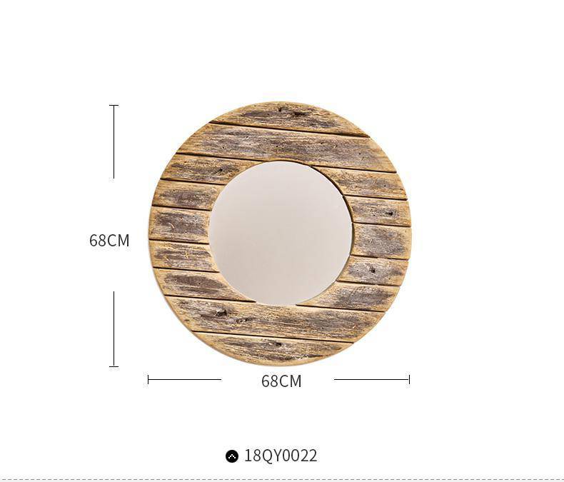 Miroir mural décoratif rond en bois effet plancher - vue 7 sur 8