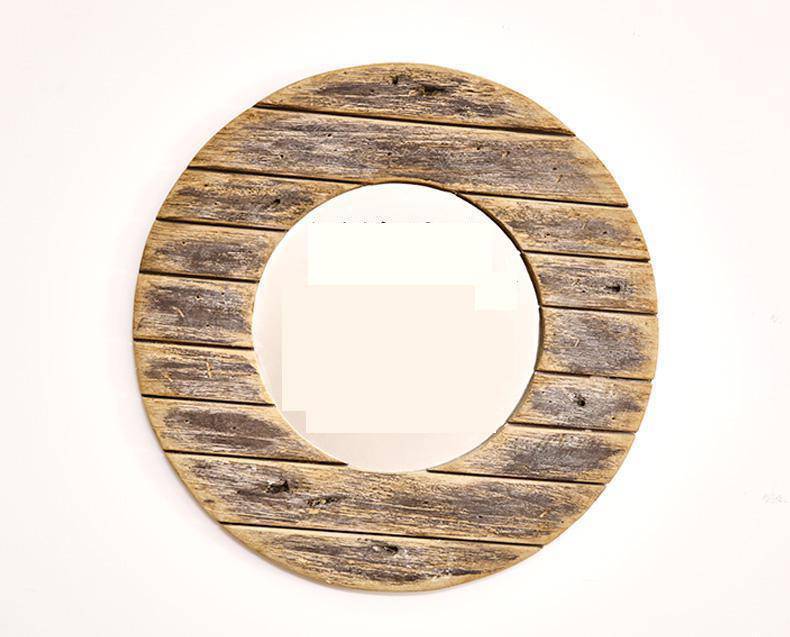 Miroir mural décoratif rond en bois effet plancher