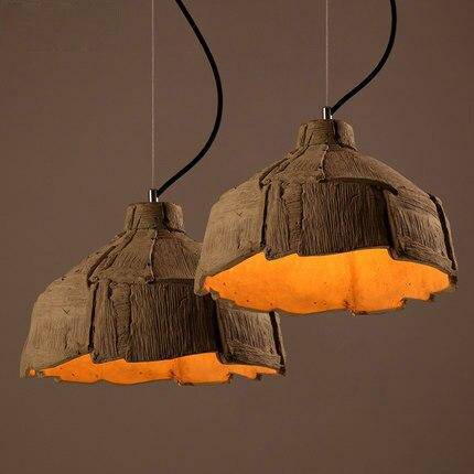 Suspension retro LED avec abat-jour imitation écorce