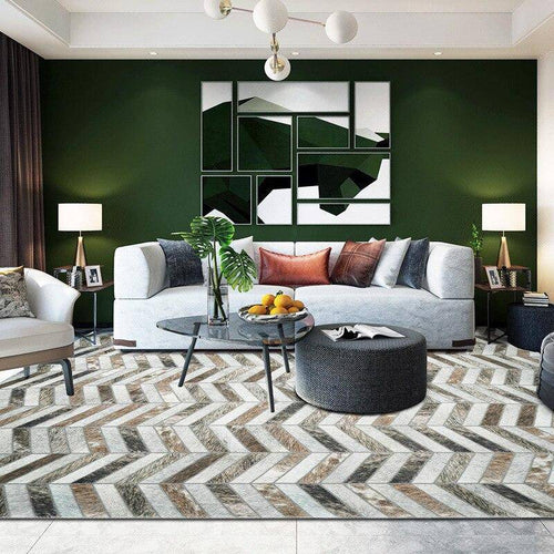 Tapis rectangle scandinave à formes géométriques marrons en polyester Large A