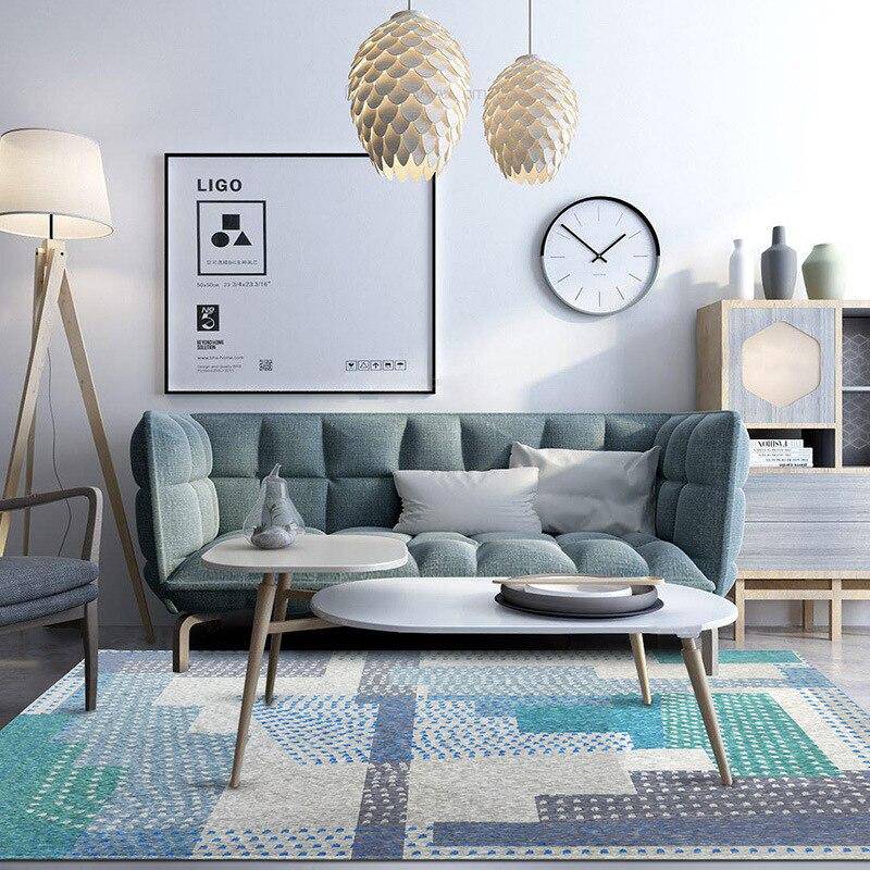 Tapis rectangle moderne gris et vert style géométrique Soft A - vue 3 sur 3