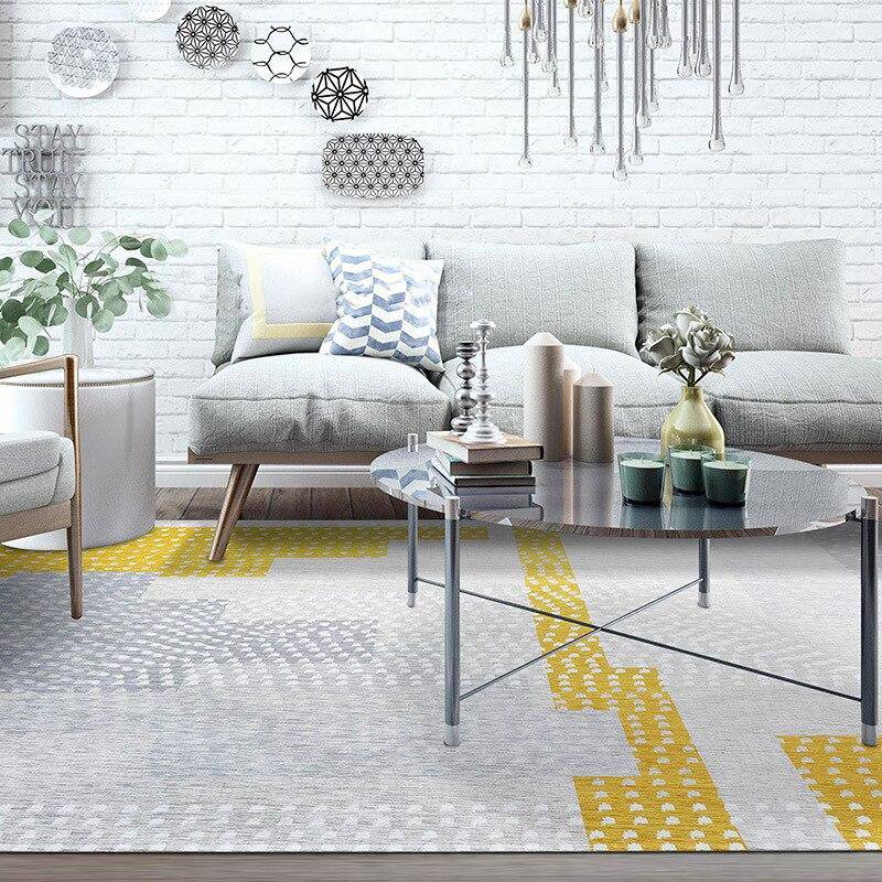 Tapis rectangle moderne gris et jaune style géométrique Soft B - vue 3 sur 3