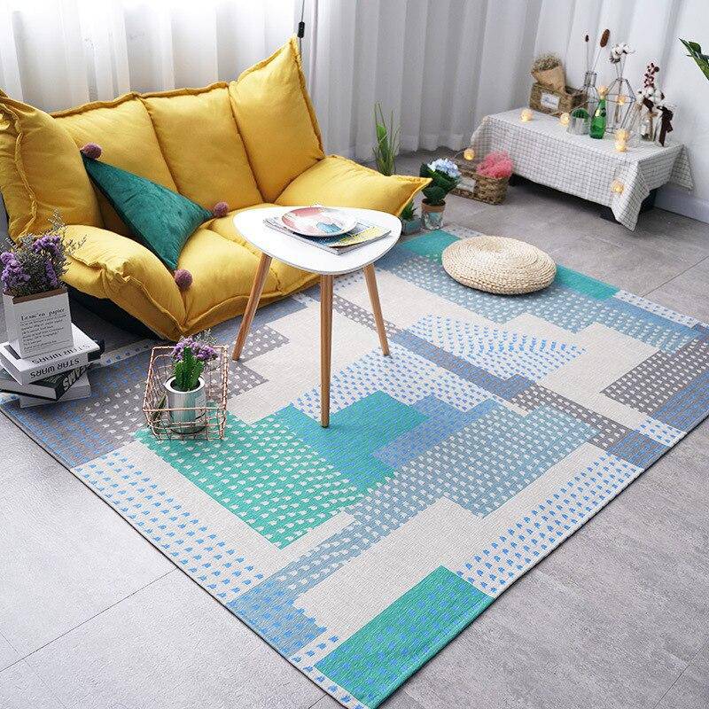 Tapis rectangle moderne gris et vert style géométrique Soft A - vue 4 sur 3