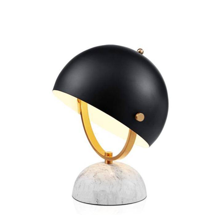Lampe à poser design LED en marbre avec abat-jour arrondi noir - vue 4 sur 8