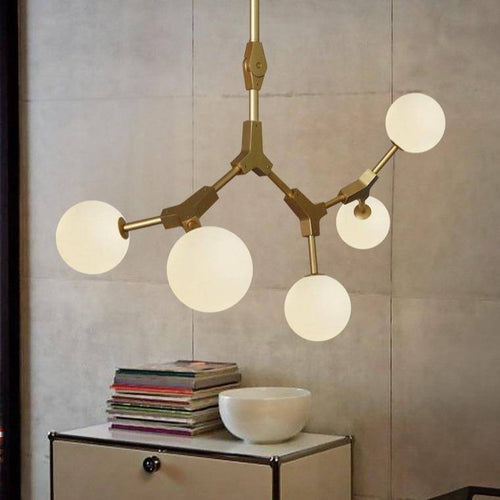 Suspension design à LED en métal doré et boules en verre Loft