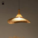Lustre design en rotin LED avec abat-jour chapeau