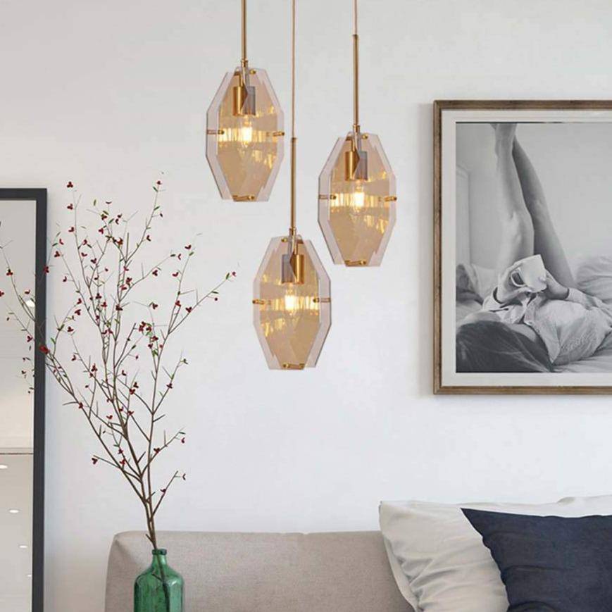 Suspension design LED aux formes géométriques en verre Luxury - vue 3 sur 6