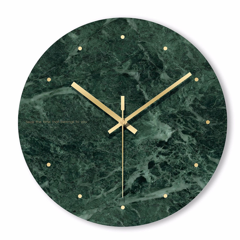 Horloge murale ronde design en verre style marbre vert et détails dorés 30cm - vue 6 sur 8